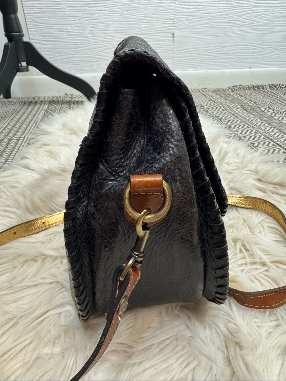 Patricia Nash Arezzo Saddle Bag with Floral Embroidery Crossbody Bag Black - Picture 6 of 15